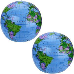 2 Pack 16 Inches Inflatable Globe Blow up World Globe Beach Ball Globe for Party